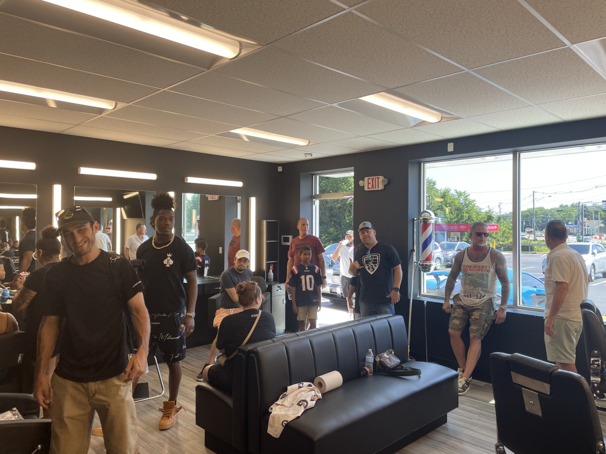 Inside Crowned Kutz, which offered free food and haircuts on Friday. (Ethan Hurwitz/Patriots Country)